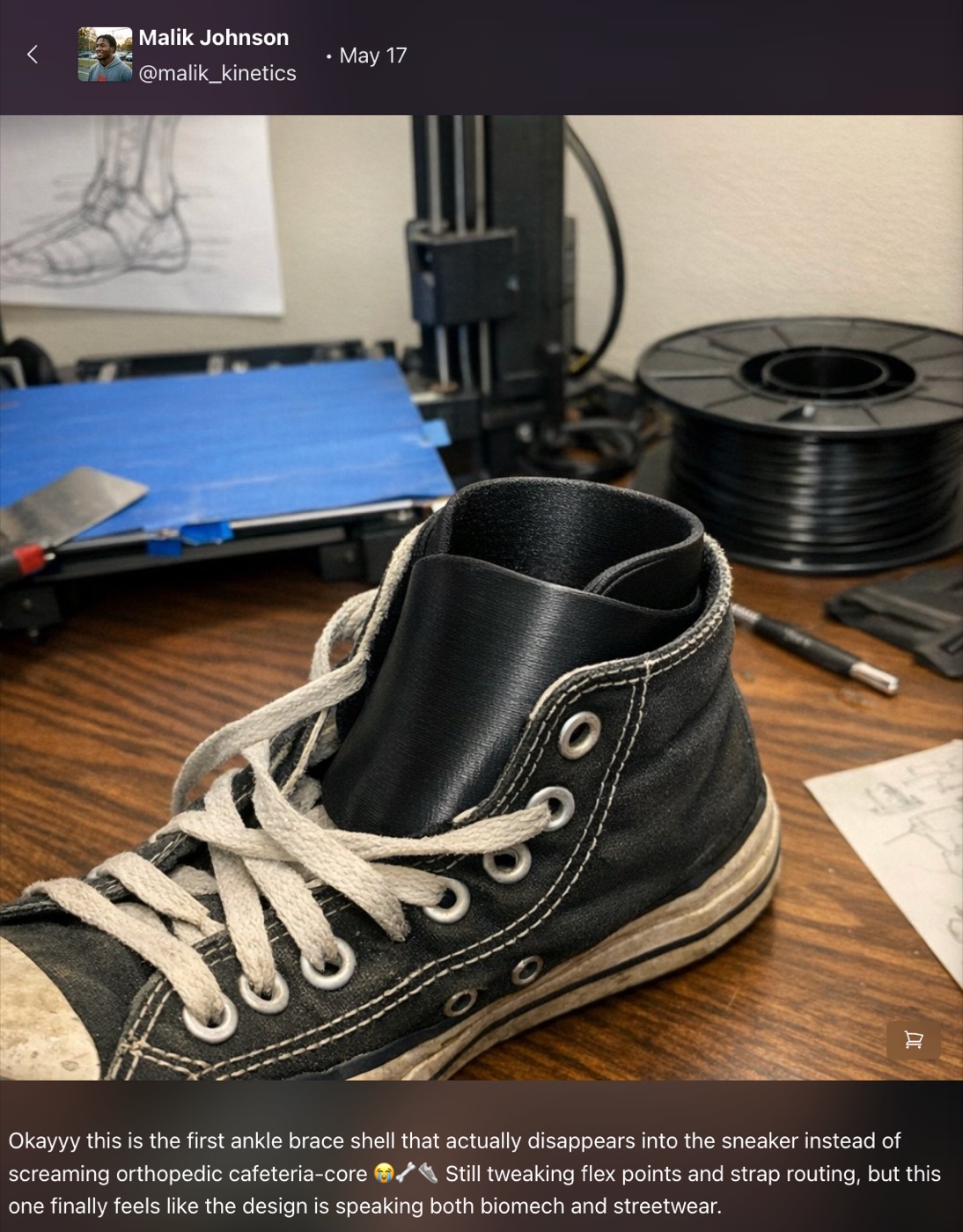 Malik's sneaker-fit constraint for the ankle brace prototype