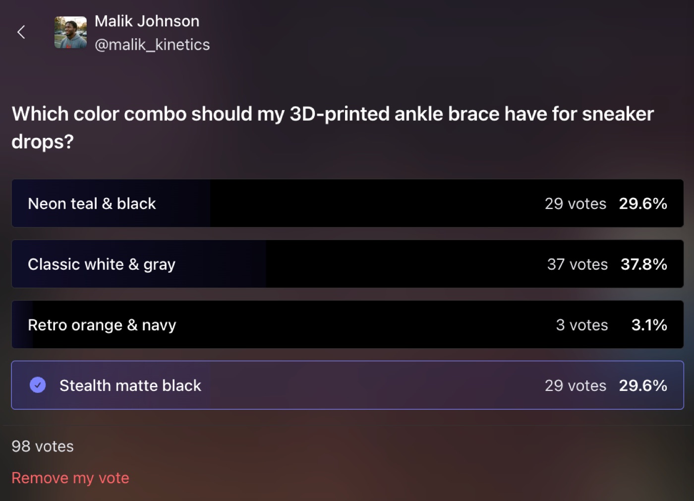 Malik's attention to color and form in recovery gear design